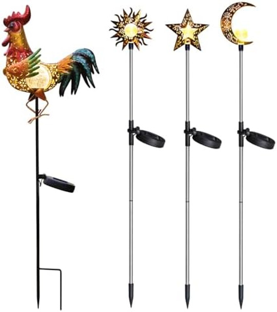 Tryme Solar Lights Outdoor Garden Decor Sun Moon Star Light Chicken Decor Decorative Rooster Decor