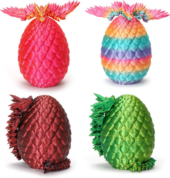 4Pcs 3D Printed Dragon Eggs With Dragon Inside Easter Mini Mystery Flying Dragon Egg Articulated Crystal Dragon Fidget Toy And Dnd Dice Sets Surprise 3D Printed Animals Toy Easter Basket
