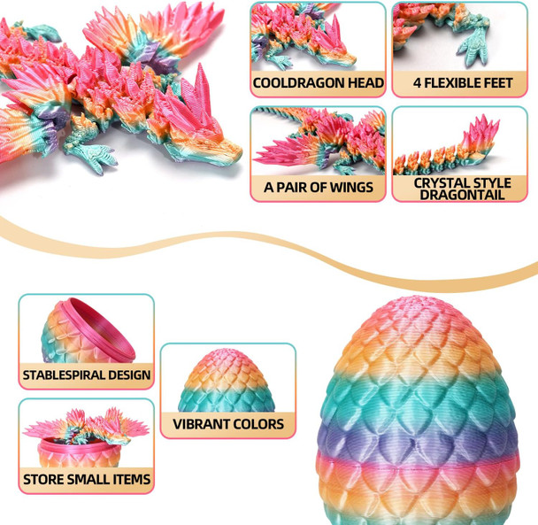 4Pcs 3D Printed Dragon Eggs With Dragon Inside Easter Mini Mystery Flying Dragon Egg Articulated Crystal Dragon Fidget Toy And Dnd Dice Sets Surprise 3D Printed Animals Toy Easter Basket
