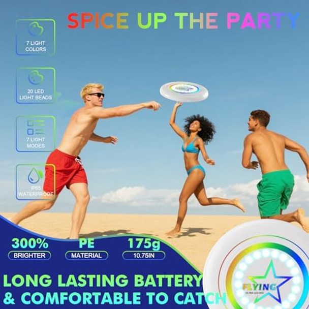 Pro Led Flying Sport Disc Toy For Kids Adults 7 Dynamic Modes Glow In The Dark Fiying Ring 175 Gram Light Up Flashing Sand Beach Toy For Lawn Outdoor Park Yard Camping Toss And Catch Game