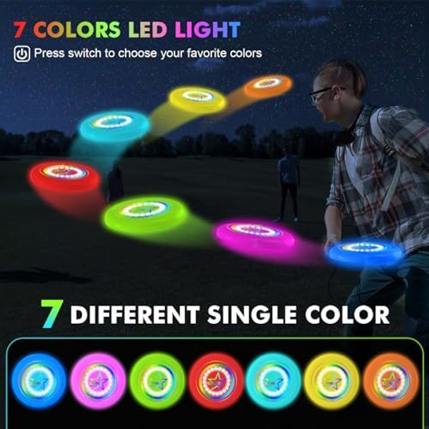 Pro Led Flying Sport Disc Toy For Kids Adults 7 Dynamic Modes Glow In The Dark Fiying Ring 175 Gram Light Up Flashing Sand Beach Toy For Lawn Outdoor Park Yard Camping Toss And Catch Game