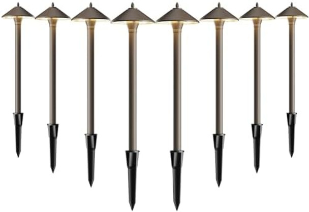 Pro Style Pathway Lights Outdoor Landscape Lighting Kit 8Pk Low Voltage 10W Halogen 25 Lumen Walkway Lights 12V Ac Warm White Metal Hardwired Path Light With Connectors And Spike Stakes