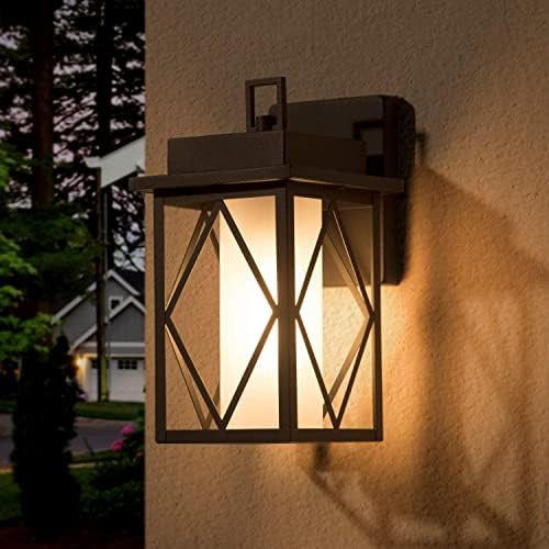 Uolfin Outdoor Light Fixture Wall Mount Porch Lights Exterior Wall Lantern With Frosted Glass ShadeFront Door Foyer Courtyard And GarageBlack