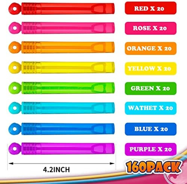 160 Pcs 8 Colors Mini Bubble Wand Bulk Assortment For Kid Party Favors Toy For Carnival Prizes Pinata Bag Stuffer For Child Girl Boy Toddler Birthday Wedding Valentines Activities