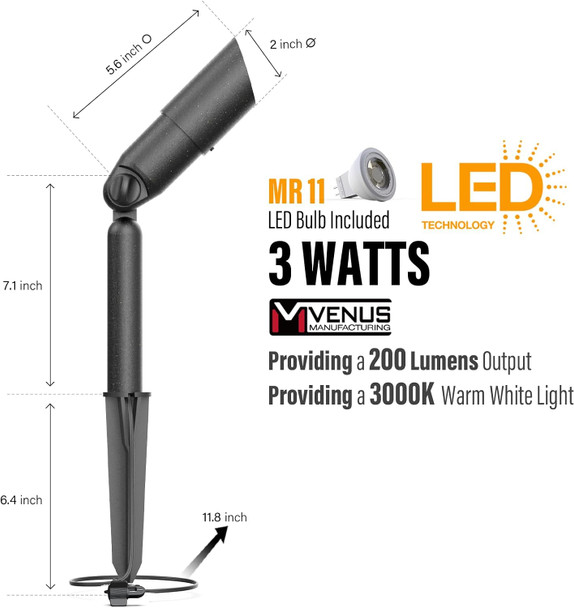 Low Voltage Led Spotlight 12V Outdoor Spot Lights Landscape Lighting 3 Watt 3000K Warm White Light Weatherproof Spot Light For Garden Trees With Spike & Connector 4Pack