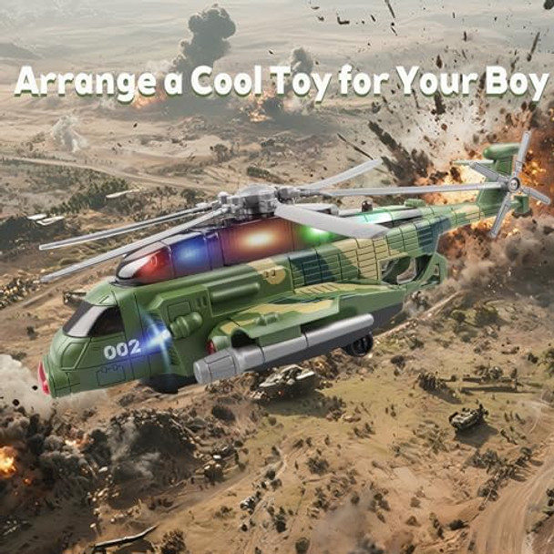 Helicopter Military Toy - Airplane With Lights And Music Bump And Go Airplane Toys For Toddlers Boys Girls 3-5 6 7 8 Years Old Vehicles Toy For Kids