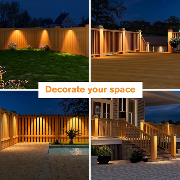 Volisun Deck Lights Outdoor 8-Pack - Solar Fence Lights Outdoor Waterproof Warm White Led Auto On/Off For Deck Yard Patio & Garden Pathway And Railing Decor (Dusk To Dawn)