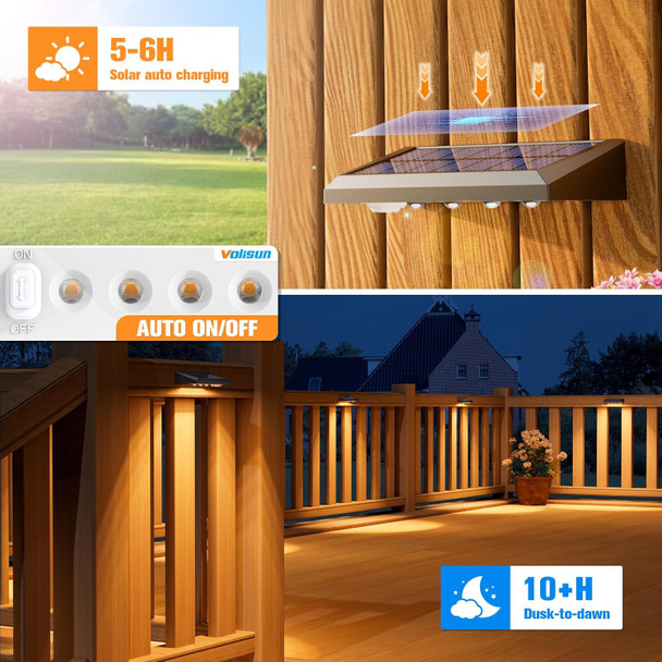 Volisun Deck Lights Outdoor 8-Pack - Solar Fence Lights Outdoor Waterproof Warm White Led Auto On/Off For Deck Yard Patio & Garden Pathway And Railing Decor (Dusk To Dawn)