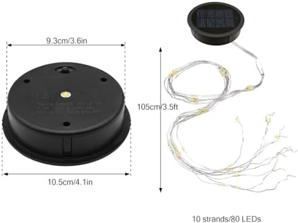 Vookry Watering Can Solar Lights Replacement Top - 1 Pack 3.6In Round Solar Panel With 3.5Ft 80 Led Flashing String Lights Outdoor Waterproof Lantern Decorative Battery Box Replacement Accessories