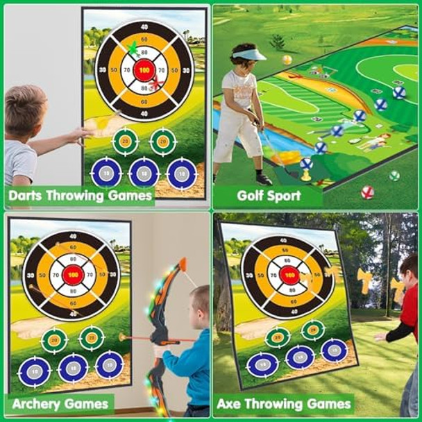 4 In 1 Golf Bow And Arrow Game Mat Set For Kids Bow And Arrow For Kids With Target Indoor Golf Games Chipping Golf Club 20 Sticky Balls Toy Bow 6 Felt ArrowsOutdoor Toys