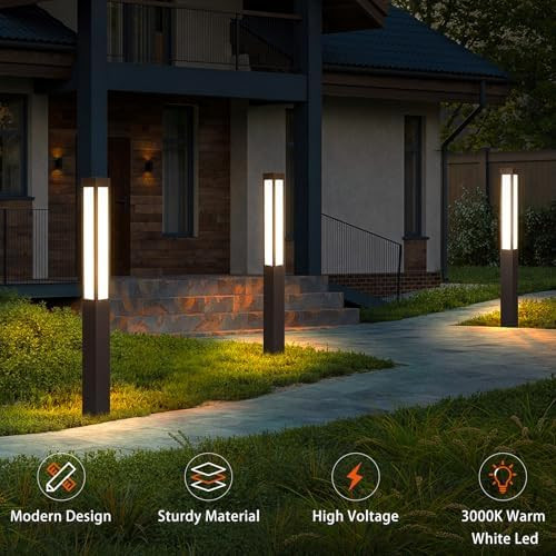 Pathway Lights Landscape Path Light 71 Inches Outdoor Floor Lamp Modern Bollard Lighting High Voltage Walkway Driveway Light Aluminum Ip54 Waterproof Led For Lawn Garden Patio Yard Decoration