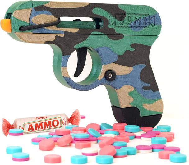 Toy Gun That Shoots Candy - The Smartee Shooter - Shoots Fast And Far - Over 40 Feet & Over 70 Fps. Working Magazine & Slide. 5 Packs Of Candy & 20 Pieces Of Plastic Ammo. (American Flag)