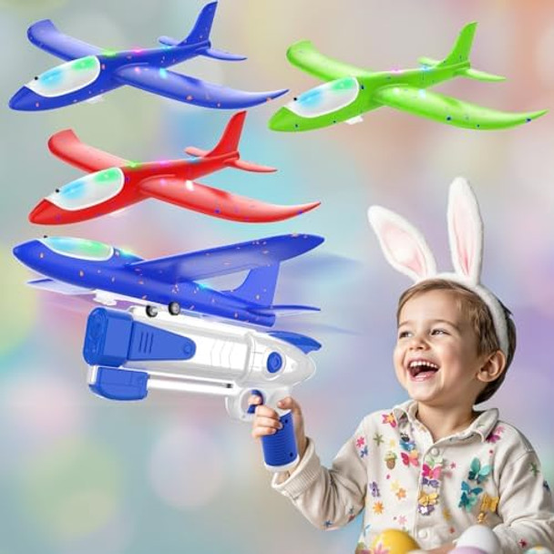 3 Pack Foam Airplane Launcher Toys Ultra Long Gliding Distance Kids Flying Toy Boys Girls Birthday s Outdoor Sport Party Favor