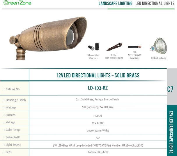 Westgate Led Low Voltage Landscape Lights - Directional Landscape Spotlight - Antique Bronze Finish 5W Led Bulb - All Accessories Included - Pack Of 1 Westgate Led Low Voltage Landscape Lights - Directional Landscape Spotlight - Antique Bronze Finish 5W Led Bulb - All Accessories Included - Pack Of 1