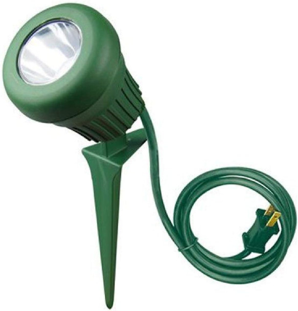 Woods 0434 60-Watt 200 Lumen Light Weather Resistant Heavy Duty Stake Durable Fixture Polarized Plug With 3-Foot Cord Green Finish 2 Ext 60W Floodlight 5 Leds 2 Extra Lenses (Pack Of 6)