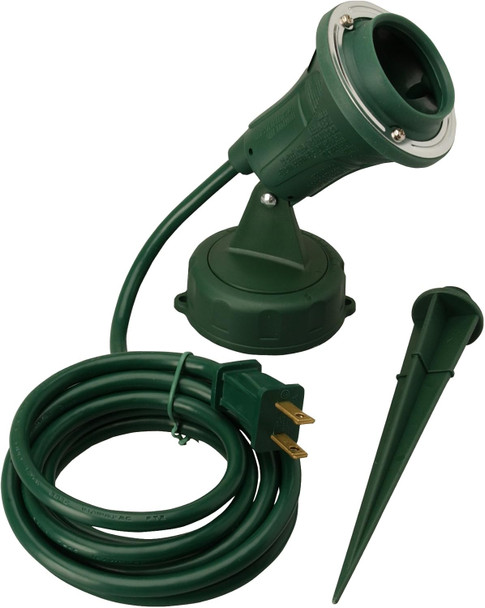 Woods Outdoor Floodlight Fixture With Stake (6-Feet Cord 120V Green)