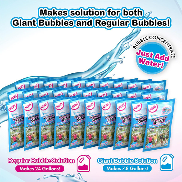 Wowmazing Big Bubbles Refill - Concentrated Giant Bubble Solution Makes 4 Gallons 5 Pouches For Kids’ Fun Usa Made