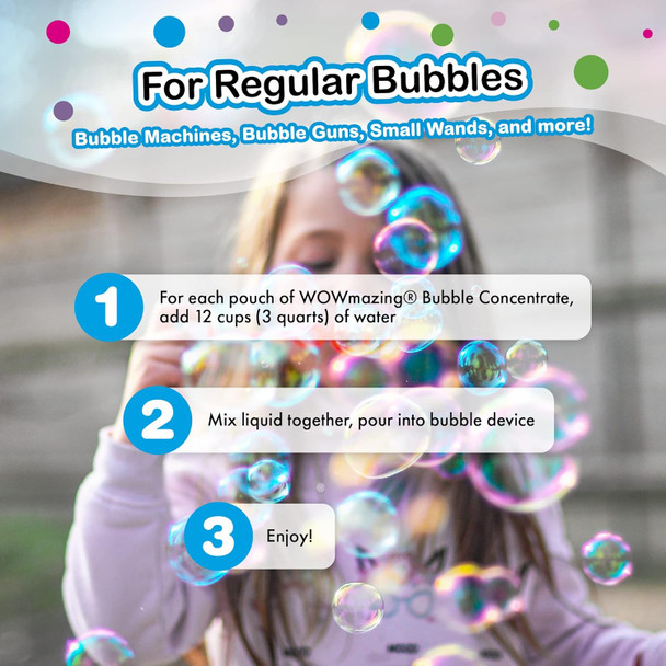 Wowmazing Big Bubbles Refill - Concentrated Giant Bubble Solution Makes 4 Gallons 5 Pouches For Kids’ Fun Usa Made