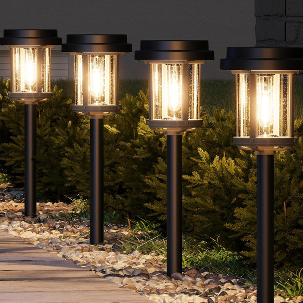Xmcosy+ Solar Pathway Lights Outdoor 20 Lm Led Solar Garden Lights Seeded Glass Waterproof Ip65 Metal Outdoor Solar Lights For Yard Path Lawn Walkway Driveway Backyard (‎Black & Grey)
