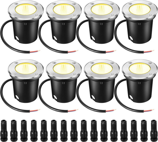 Yahenda 16 Sets Low Voltage Landscape Lights 5W Led Warm White Outdoor Waterproof Deck Lights With Connectors 12V-24V In-Ground Pathway Lighting For Garden Yard Driveway Patio Walkway
