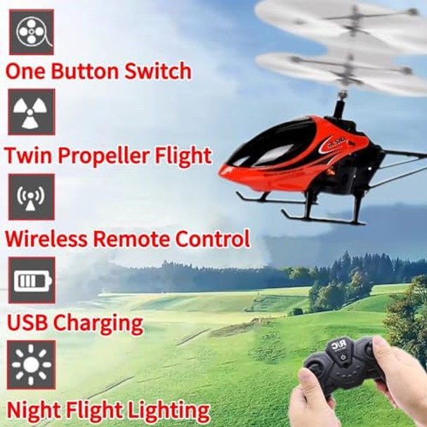 Remote Control Helicopter Toy 2-Channel 2.4 Ghz 2 Speeds Up And Down Flying For Kids Red