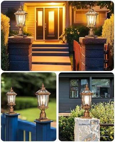 Column Lights Outdoor Post Light Fixture Brushed Bronze Aluminum With Glass Ip54 Waterproof Pillar Lighting Exterior Post Lights For Porch Fence Garden Patio Driveway Flat Surface