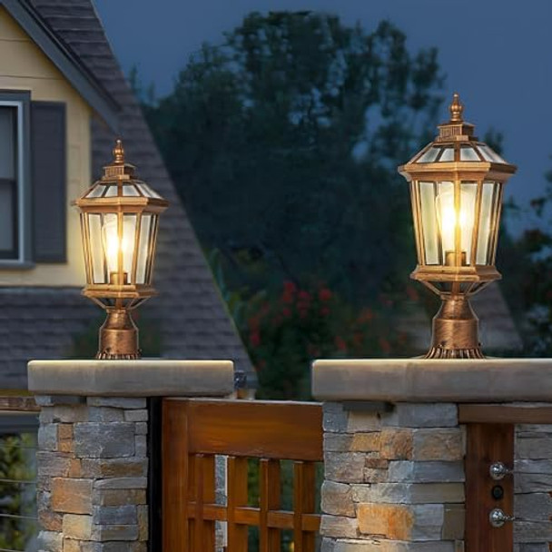 Column Lights Outdoor Post Light Fixture Brushed Bronze Aluminum With Glass Ip54 Waterproof Pillar Lighting Exterior Post Lights For Porch Fence Garden Patio Driveway Flat Surface