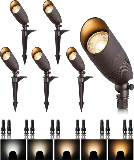 Led Landscape Spotlights 7W 5Cct Wired Uplighting Outdoor With Adjustable Beam Angle 12V Low Voltage Spot Lights Outdoor With Connectors For House Yard Tree Etl Bronze Pack Of 6