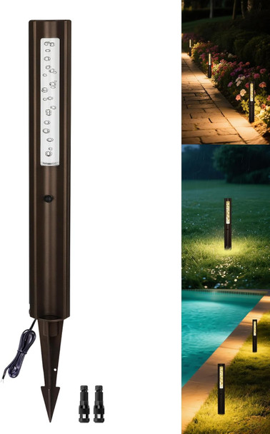 Path Lights Low Voltage 3W 2200K/2700K/3000K/4000K/5000K 15 Inch Bronze 4Pk 12V Wired Led Low Voltage Bollard Lights For Outdoor Garden Yard Pathway Walkway Christmas Decoration Aluminum