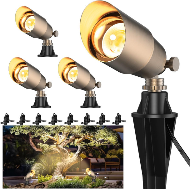 Zonegrace Solid Brass Outdoor Uplights & Accent Light Fixtures Heavy Duty 12V Low Voltage Led Landscape Lighting Bronze Wired Spot Lights For GardenLawnPatio And Yard Without Led Bulb (6 Pack)