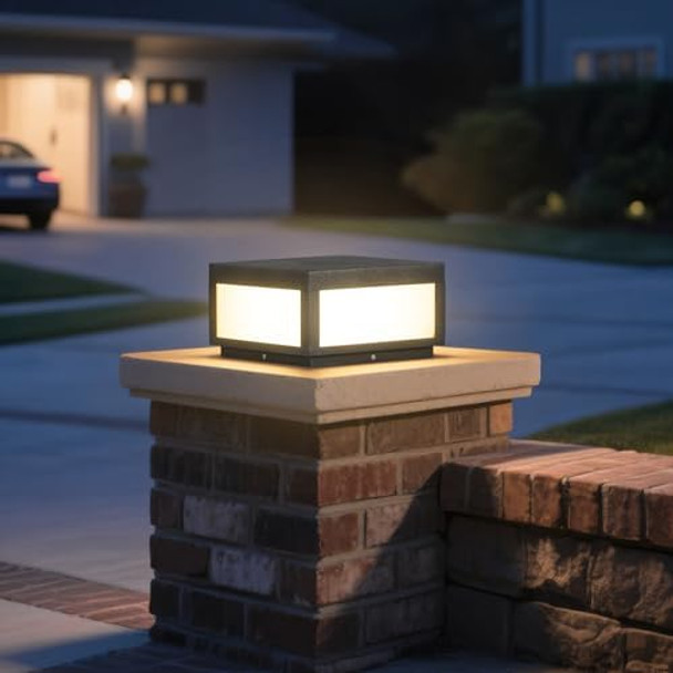 Outdoor Post Lights 11.8'' Large Column Lights Hard Wired Waterproof Modern Pillar Light 3000K Led Patio Gate Posts Lamp Fence Deck Lantern Landscape Lighting For Driveway Pathway Entrance