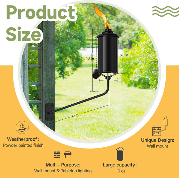 Zszmfh 4 Pcs Wall Mounted Citronella Torches 16 Oz Garden Torches For Outside Refillable Flame Light Torch Outdoor Metal Torch For Yard Patio Deck Garden Party Landscape