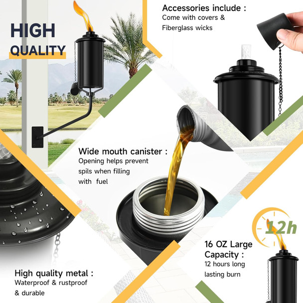 Zszmfh 4 Pcs Wall Mounted Citronella Torches 16 Oz Garden Torches For Outside Refillable Flame Light Torch Outdoor Metal Torch For Yard Patio Deck Garden Party Landscape