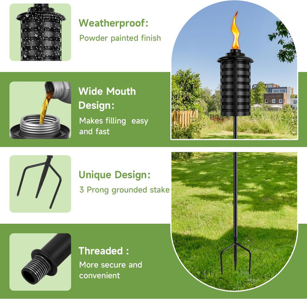 Zszmfh 6 Pcs Metal Torch For Outside 16 Oz Outdoor Metal Torch Garden Décor59-Inch d Citronella Torches With 3-Prong Grounded Stake Table Top Torches For Party Patio Pathway