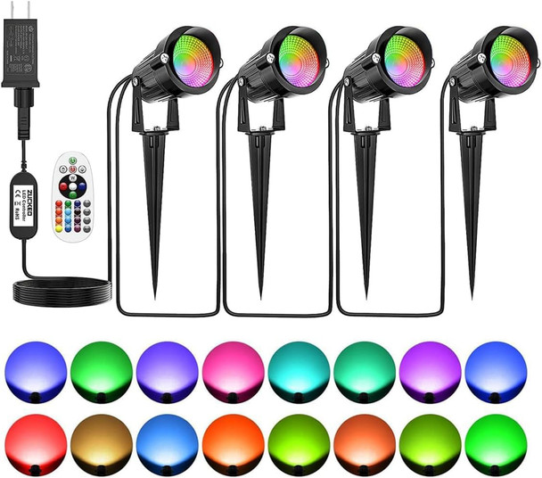 Zuckeo Outdoor Landscape Spotlights Rgb Color Changing Landscape Lights With Transformer And Wire All In One Kit Low Voltage Led Spot Lights (4Pack) Zuckeo Outdoor Landscape Spotlights Rgb Color Changing Landscape Lights With Transformer And Wire All In One Kit Low Voltage Led Spot Lights (4Pack)
