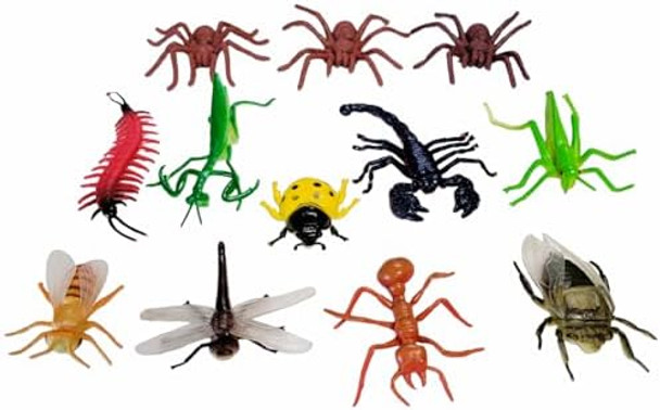 Large 2"-3" Insect Set (24 Pieces) Plastic. 12 Realistic Looking Designs. Lady Bug Scorpion Spider Ant Grasshopper Fly Praying Mantis And More. (Classic 24 Pack)
