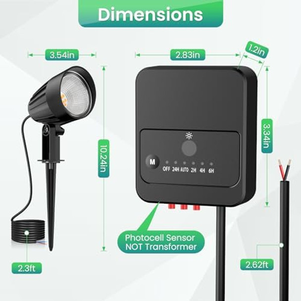 Zzxx 12W Low Voltage Landscape Lighting Led Landscape Lights With Photocell Sensor 2700K 1200Lm Super Warm White Outdoor Spotlight Ac/Dc 12V-24V Ip66 Waterproof For Yard Garden Pathway House (4 Pack)