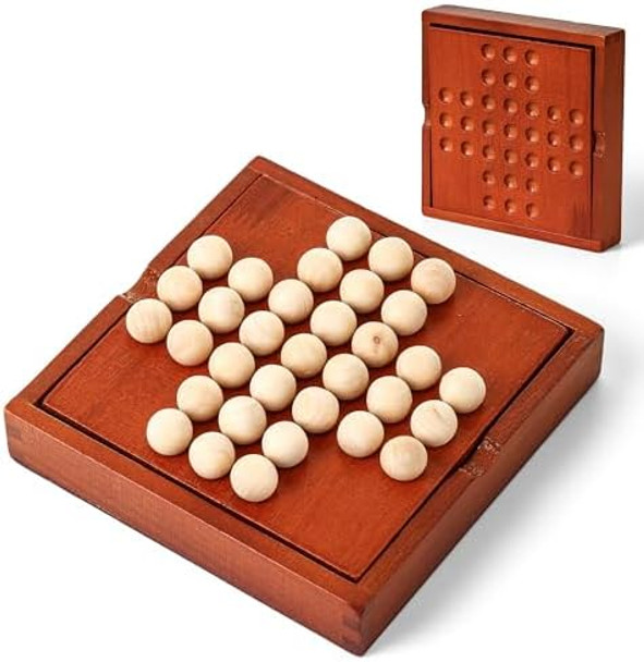 Aiuaza Wooden Mini Travel Games, Classic Wooden Board Games, Single Player Games, Children'S Puzzle Toy, Indoor Party Gathering Tabletop Puzzle Game (Jump All But One)
