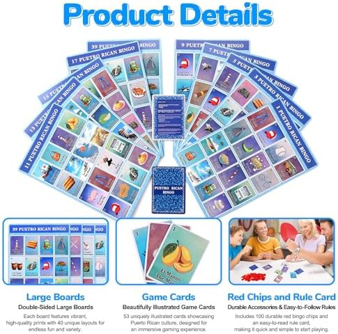 Ambercalm Puerto Rico Bingo Boricua,Millennial Bilingual Puerto Rican Game Cards,Puerto Rico Board Game With Translation,Spanish Bingo Puerto Rico Souvenirs s For Women And Men