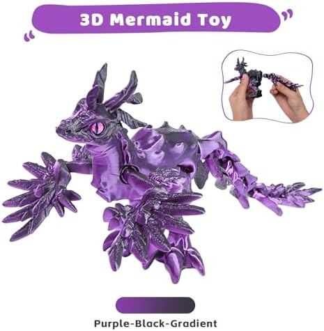 Aoontyen 3D Printed Dragon With Wings Flying,Articulated Flexible Joints Toys, Birthday Easter Christmas Desk Pet Home Office Decor Desk Toys, Fidget Toys For Kids Ages 3 4 5 (Purple)