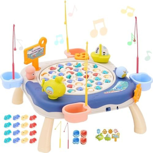 Ark Miido Magnetic Fishing Game For Kids Toddlers, Fishing Table Toys With 42 Fishes Toys, 10 Poles, 4 Support Feet, Rotating Board Game With On-Off Music, Educational Birthday s For Boys Girls Ages 3+