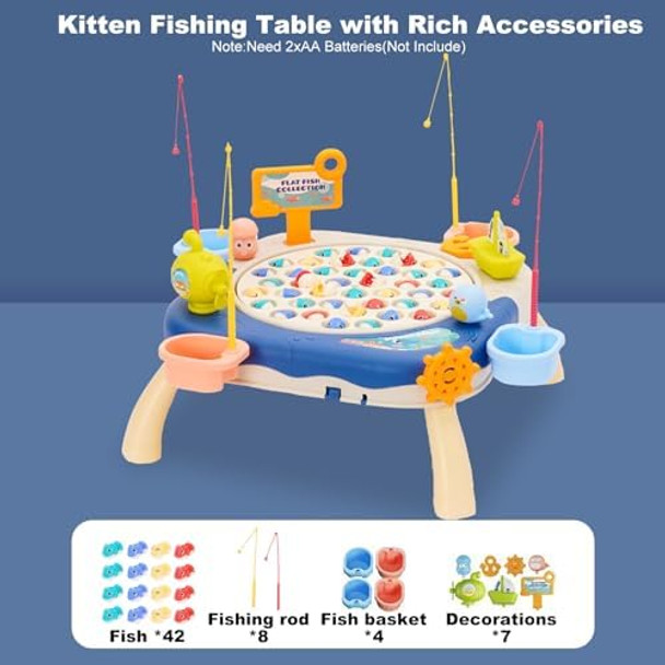 Ark Miido Magnetic Fishing Game For Kids Toddlers, Fishing Table Toys With 42 Fishes Toys, 10 Poles, 4 Support Feet, Rotating Board Game With On-Off Music, Educational Birthday s For Boys Girls Ages 3+