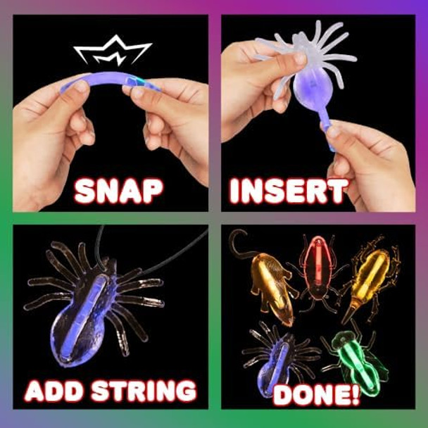 Artcreativity Glow In The Dark Bugs And Critters - 40 Pc Fake Bug Set - Includes 10 Fake Critters, 20 Glowsticks, And 10 Lanyard Strings - Glowing Toy Insects - Glow In The Dark Toys For Party Favors