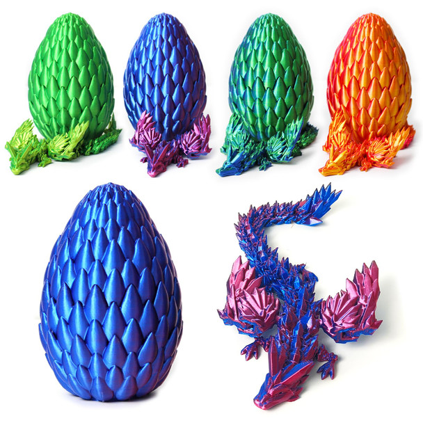Auoilioua 3D Printed Dragon Eggs Mystery Dragon Egg Glow In The Dark Articulated Animals Fidget Toy Crystal 3D Print Dinosaur Eggs For Kids Boys Girls Home Decor(A-12Inch)