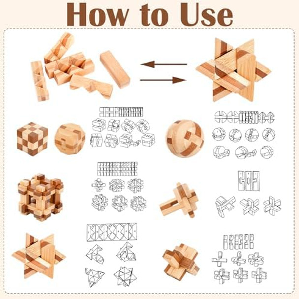 Auroray 25 Pcs Wooden Brain Teaser Puzzles Metal Wire Puzzle Set, 3D Unlock Interlock Game Iq Test Toy Mind Game Toys Brain Teaser Toy Puzzle For Adults