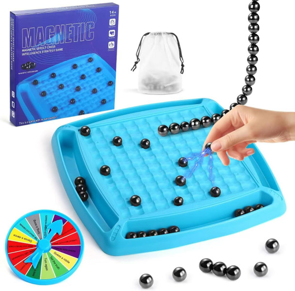 Beentiber Magnetic Chess Game Set, Magnetic Stones Chess Using String With Chessboard And Punishment Wheel, Strategy Game With Rocks, Family Game Party Game For Kids And Adults
