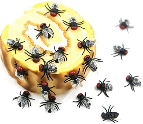 Beinme Fake Flies Halloween Crafts Fake Bugs Pranks Flies Plastic Bugs For Put On Fake Poop Real Laughs,Perfect Gag (Xs-Black), 0.6 X 0.5 X 0.157 Inches