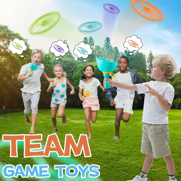Belemar Outdoor Toys For Kids Ages 4-8,18 Pcs Manual Launcher & Catching Game Set,Outside Toys For Toddlers 3-5, Backyard Beach Park Family Games(Launch 4 Flying Discs At Once)