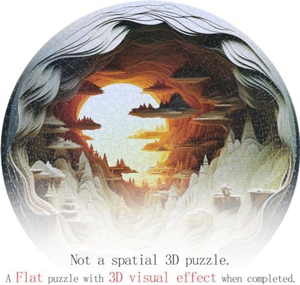 Bgraamiens 3D Visual Dawn Inside A Cave - 1000 Pieces Round Puzzle For Adults, Unique Autostereoscopy Hard Challenge, Bg24011