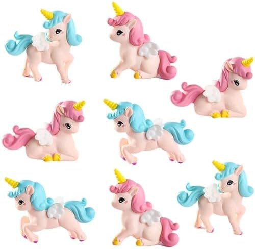 Blapnk 8 Pcs Flying Horse Unicorn Animal Model Figures Toy Cake Toppers, Miniature Unicorn Figurines Fairy Garden Moss Landscape Diy Terrarium Crafts Ornament, Cake Decoration Christmas Birthday